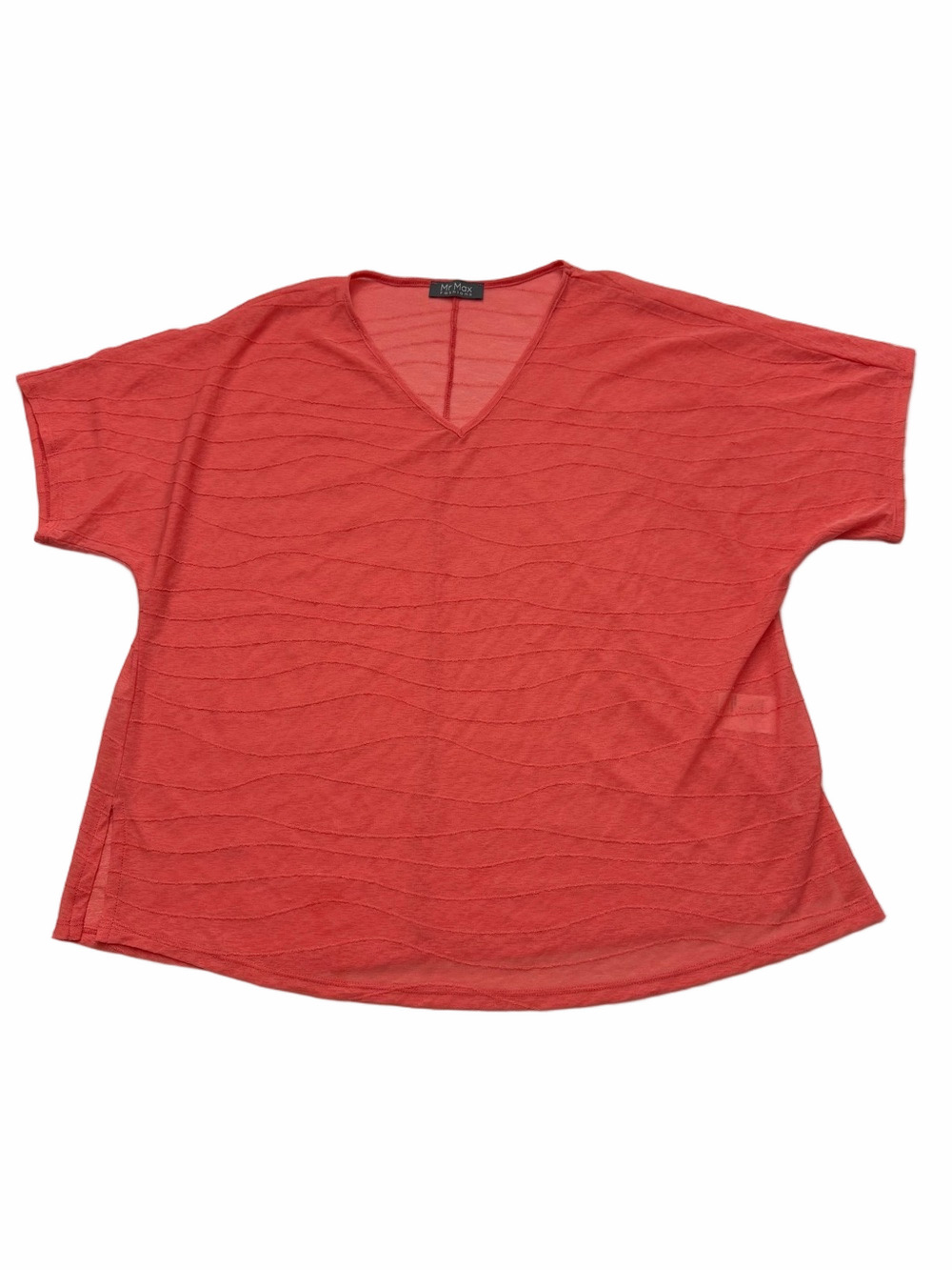 Mr Max Coral Peach V-Neck Semi Sheer Woman Lady XL Summery Top Shirt